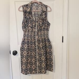 J Gee Sleeveless Ornate Patterned Dress Front Zipper Collared V Neck Boho 3X